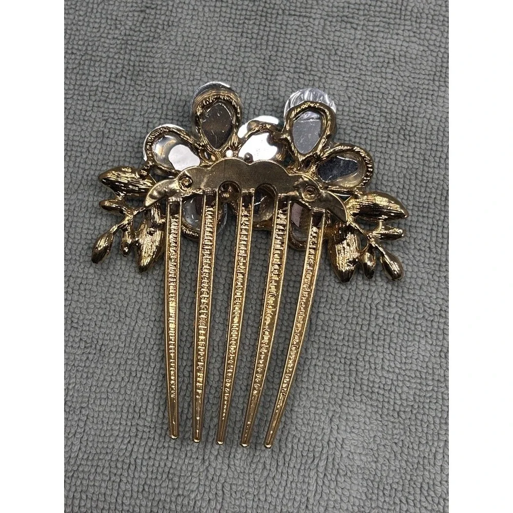 Gold Tone Turquoise Floral Rhinestone Hair Comb Crystal Leaf Bridal‎ Accessory